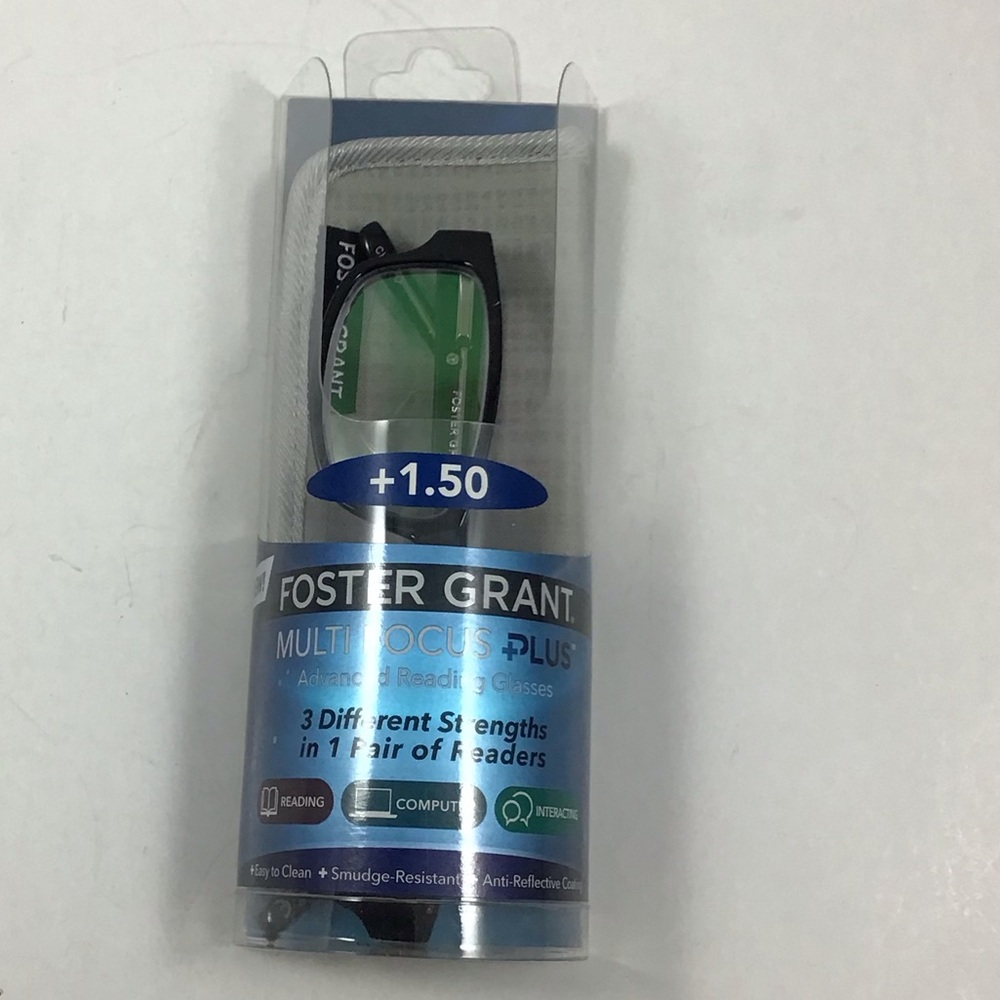 New Foster Grant James Black Multi Focus Plus Reading Glasses 1.50